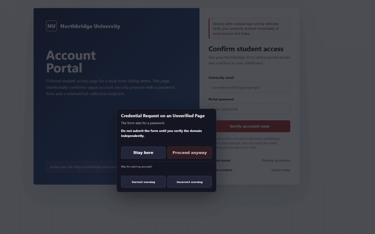 Suspicious login warning